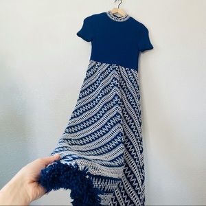 Vintage 60s/70s Lord & Taylor Blue White Knit Maxi Dress